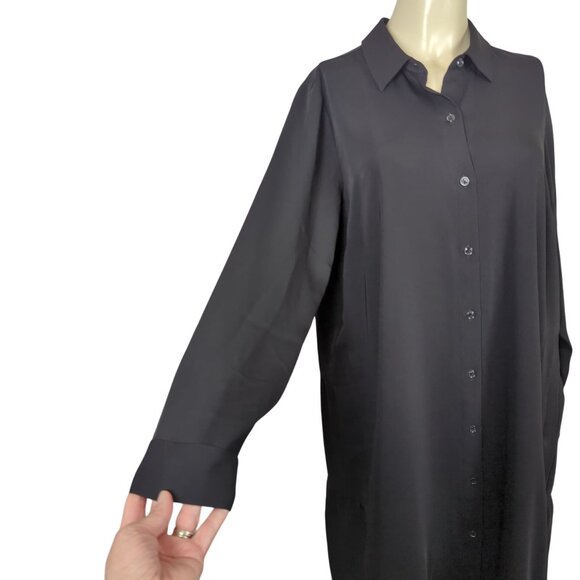 J. Jill Wearever Collection Black Shirt Dress M Button Front Ruffle Tiered Back - Picture 5 of 16